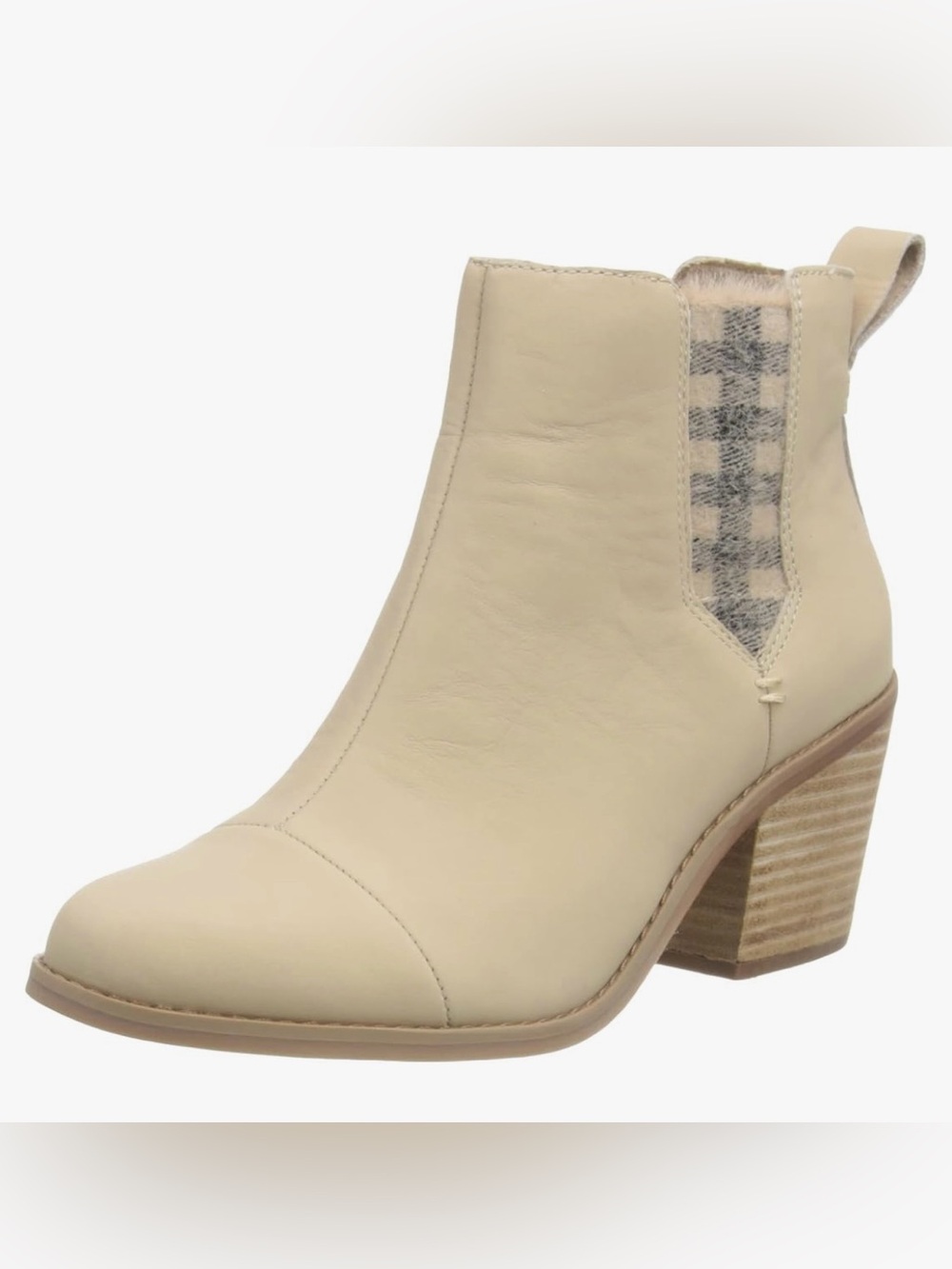 TOMS Everly booties feature  plaid panel and a comfortable block heel Sz.7